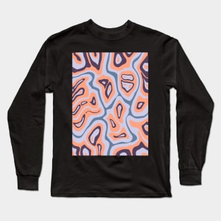 Abstract Retro Liquid Marble Swirl, Purple and Peach Long Sleeve T-Shirt